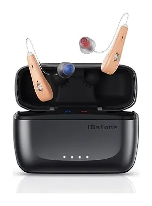 iBstone Edge hearing aids and charging case